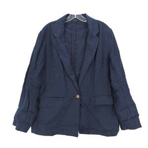 QUINCE 100% European Linen Blazer Deep Navy Blue 1-Button Women's LARGE
